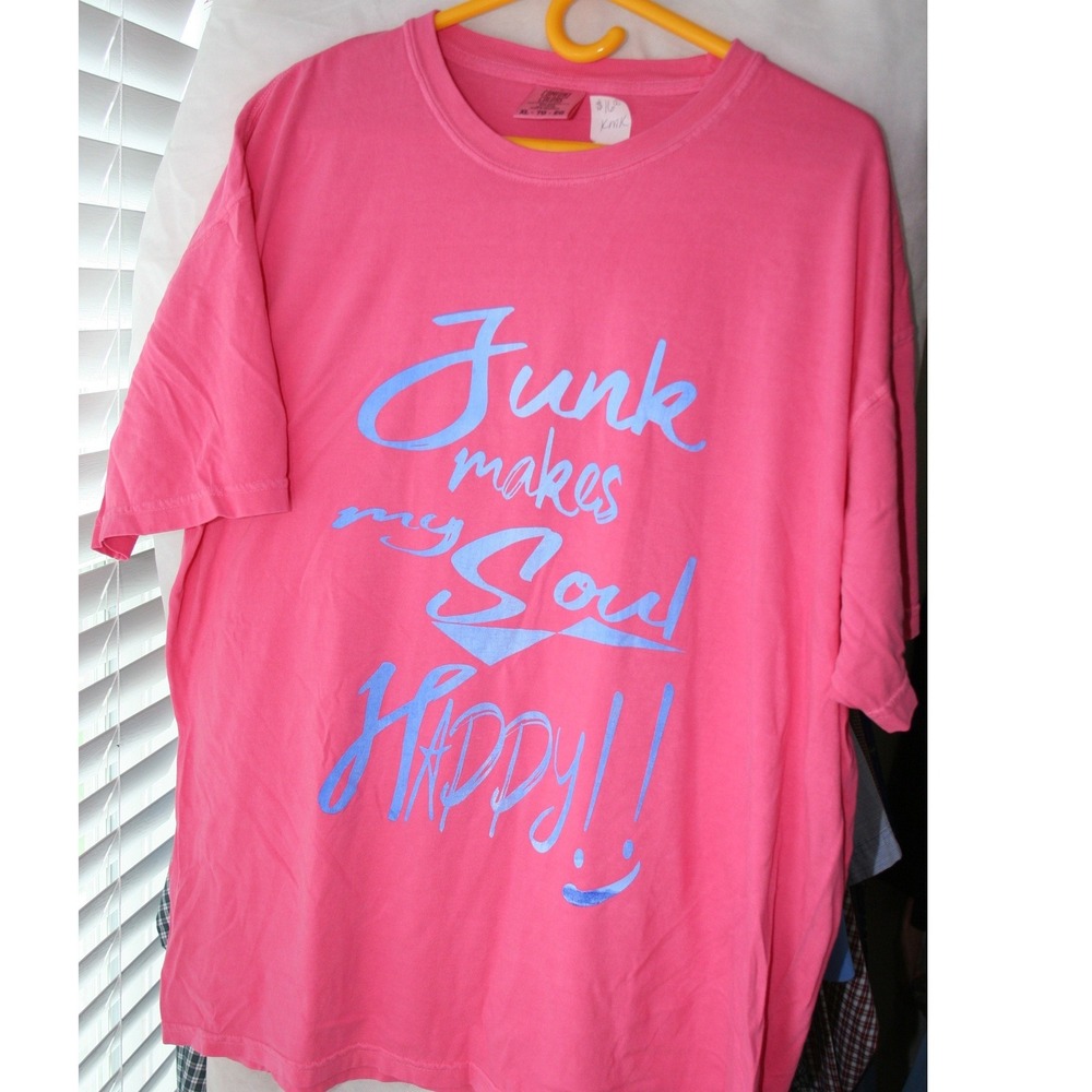 Comfort Colors Pink Junk Makes My Soul Happy Graphic T-Shirt XL Cotton